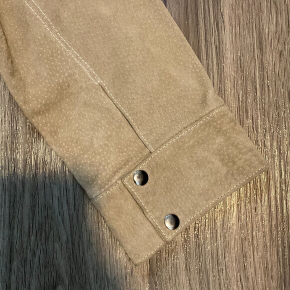 Vtg Wisons Leather Jacket Womens Size Large Suede Tan 90s Floral Print Lined Coa - Picture 3 of 11